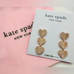 KATE SPADE 🩷 Heart to Heart Pave Triple Drop Earrings Rose Gold NWT w/ Dust Bag